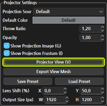 Projector Settings 패널 - Projector View 버튼