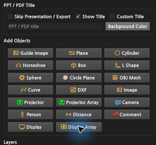 Add Objects의 Display Array 버튼으로 여러 대를 함께 생성합니다.