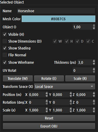 Show Wireframe ON, Thickness 3.0 px, Show Shading ON