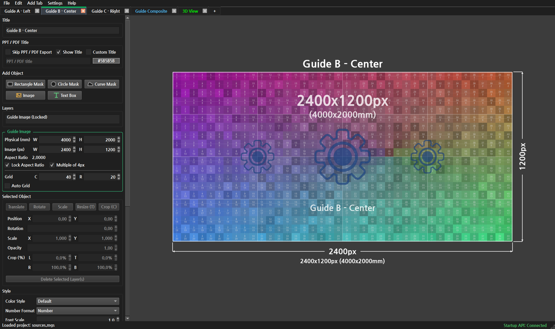 Guide B: 2400 × 1200 px for a 4000 × 2000 mm surface