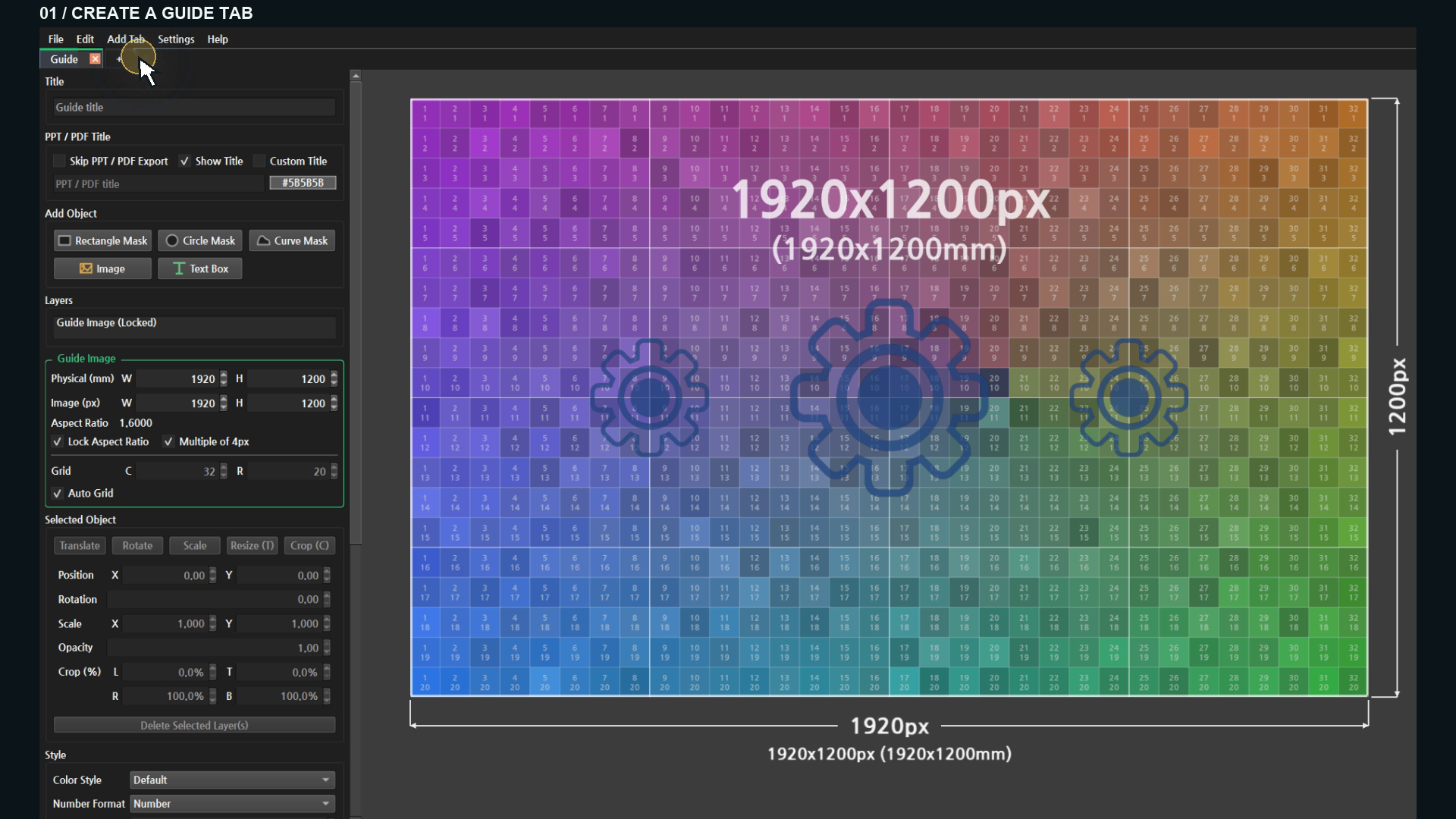 New Guide tab created from the default screen with Add Tab → Guide