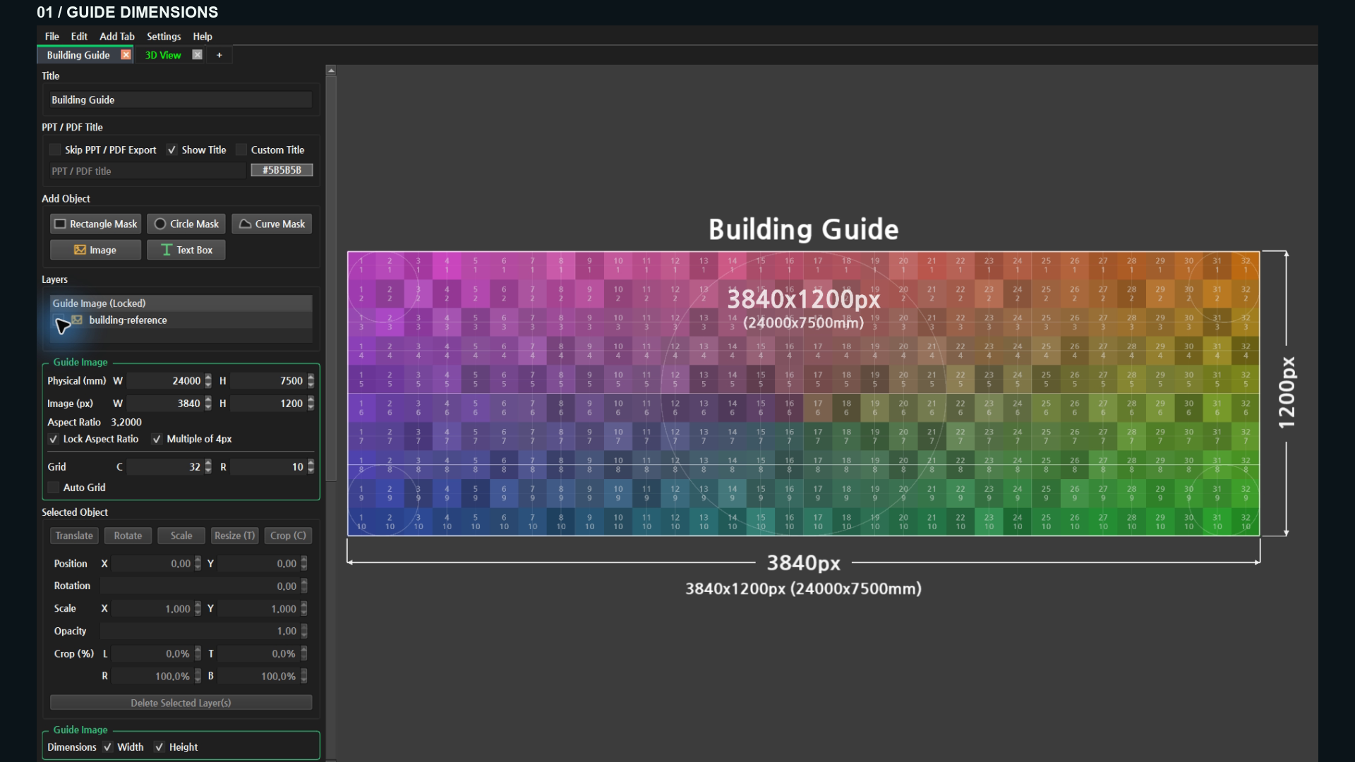 Set the Guide dimensions