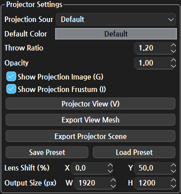 3D View Projector Settings 옵션 그룹